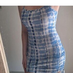 SHEIN Blue and White Tie-Dye Mini Dress Size Medium